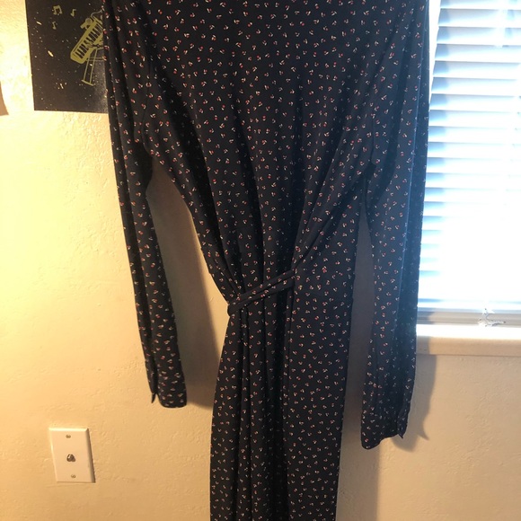 Vintage Navy Collared Long Sleeve Wrap Dress - Picture 5 of 5